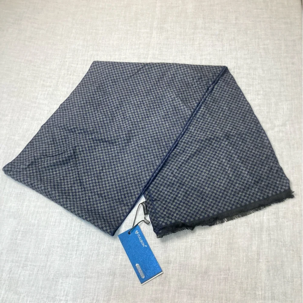 FULLRON Scarf Soft Warm Cashmere Blend Scarves Mens Classic Blue Checkered NWT